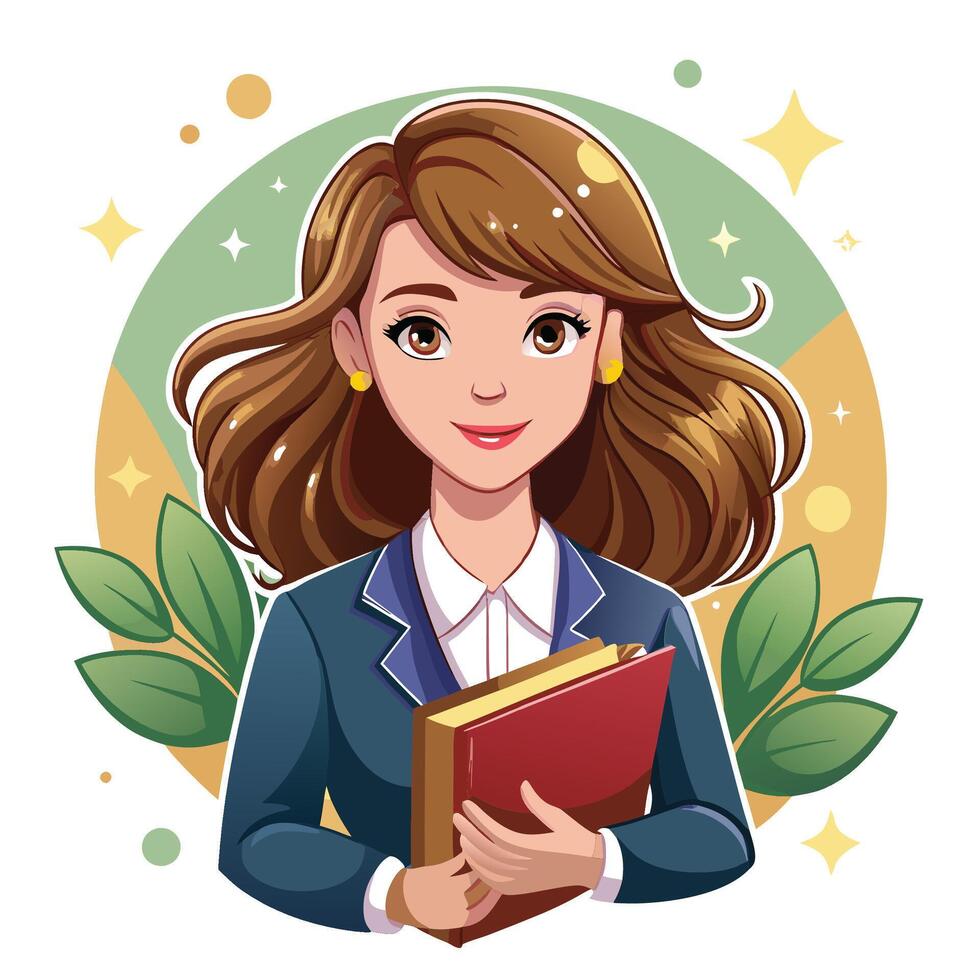 a cartoon woman in a business suit holding a book vector