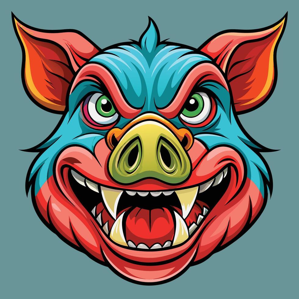 a cartoon pig head with big teeth vector