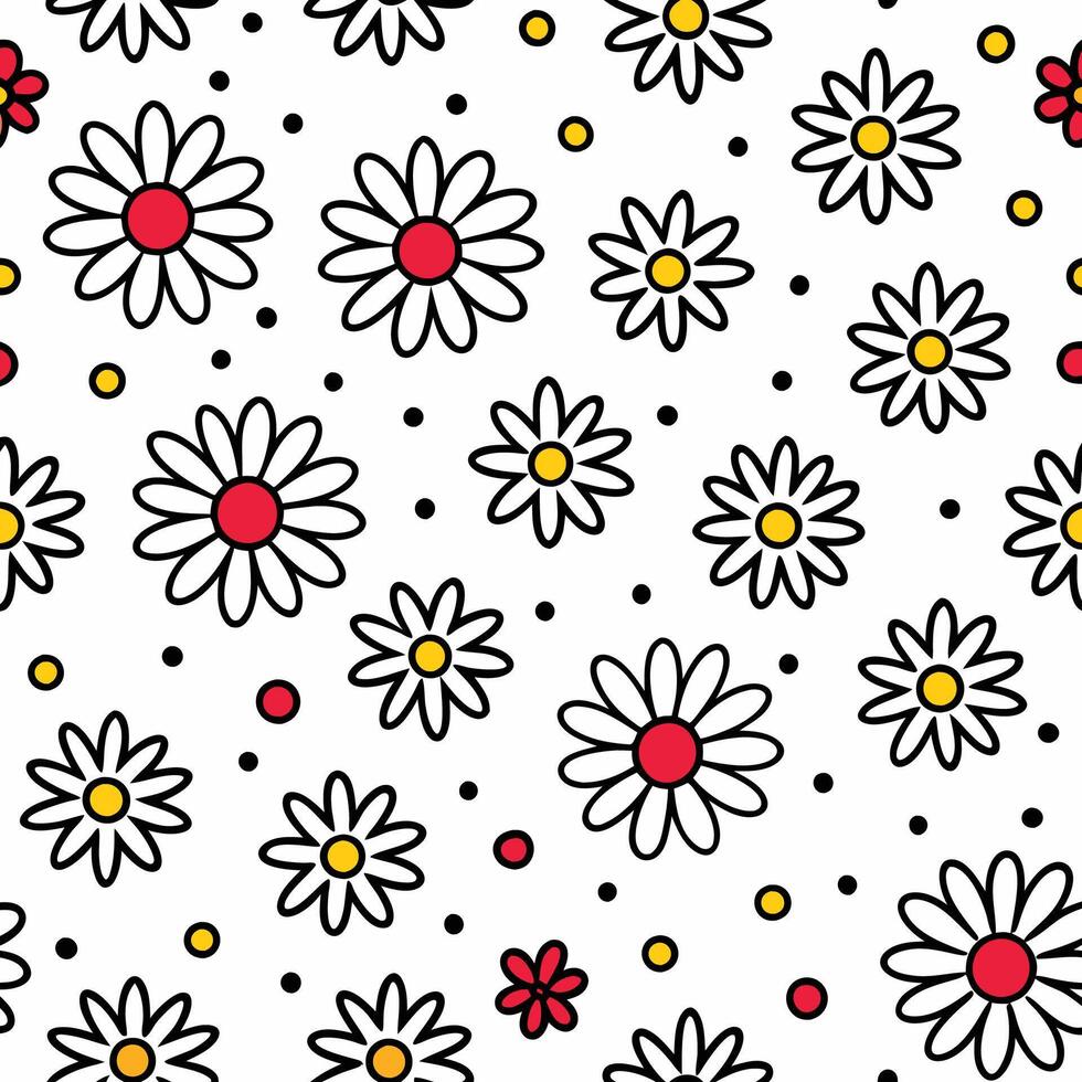 a pattern with daisies and polka dots vector