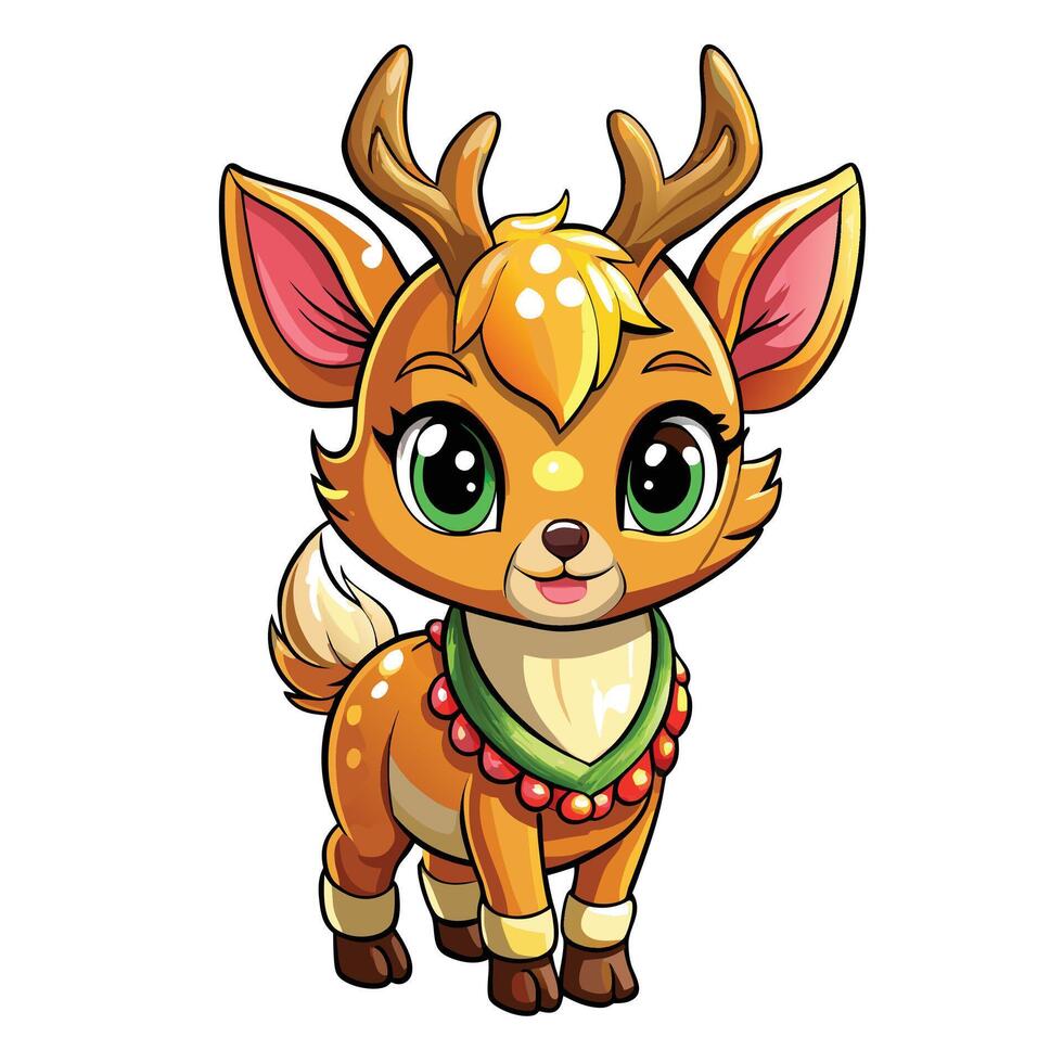 a cartoon deer with big horns and a green collar vector
