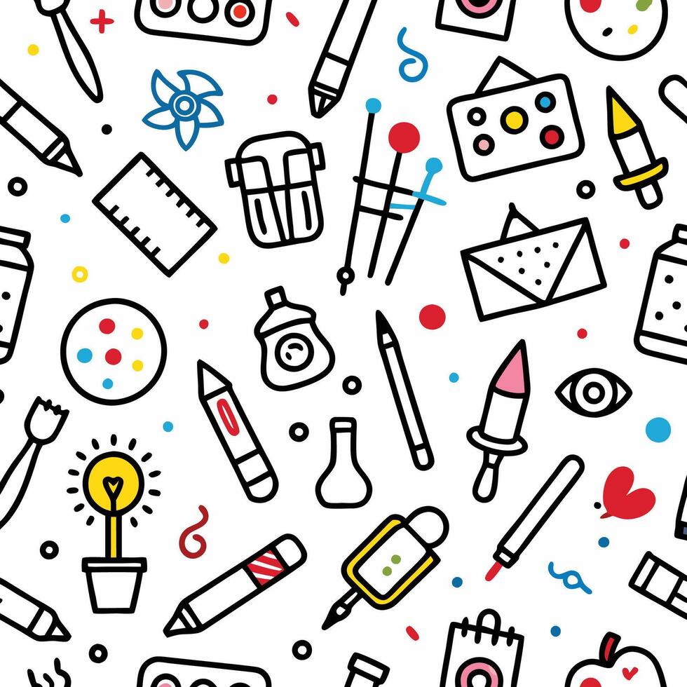 art supplies seamless pattern illustration vector