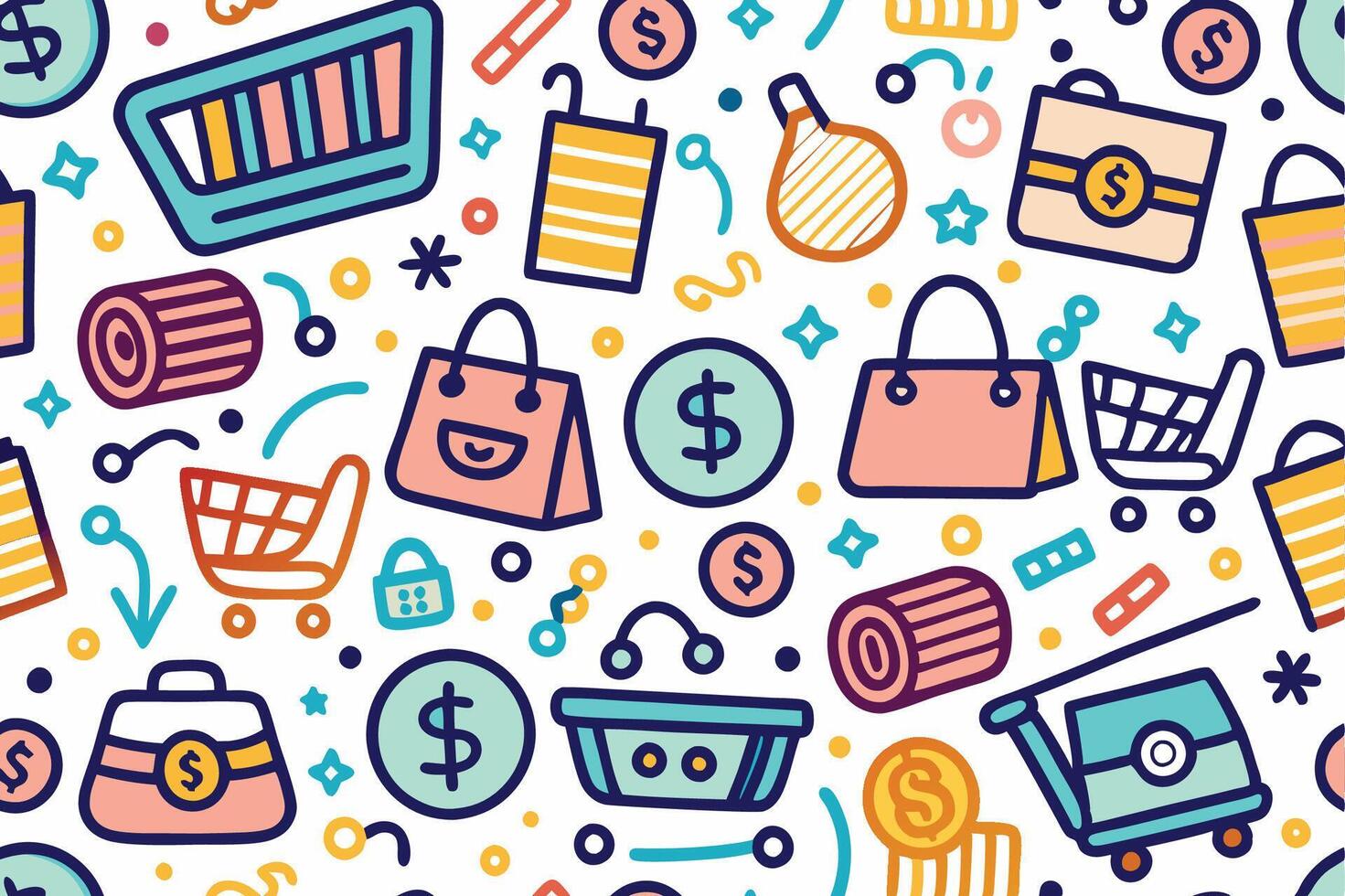 shopping seamless pattern with colorful icons vector