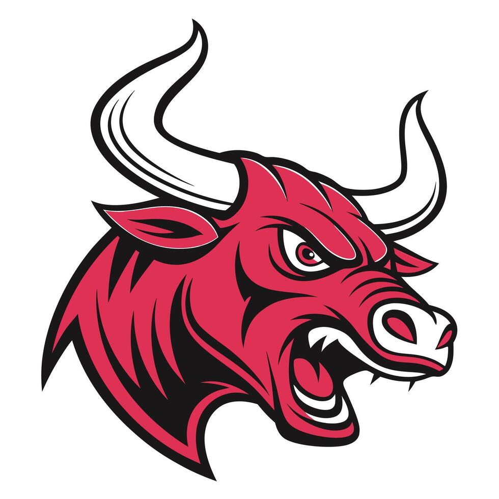 the head of a red bull is shown on a white background vector