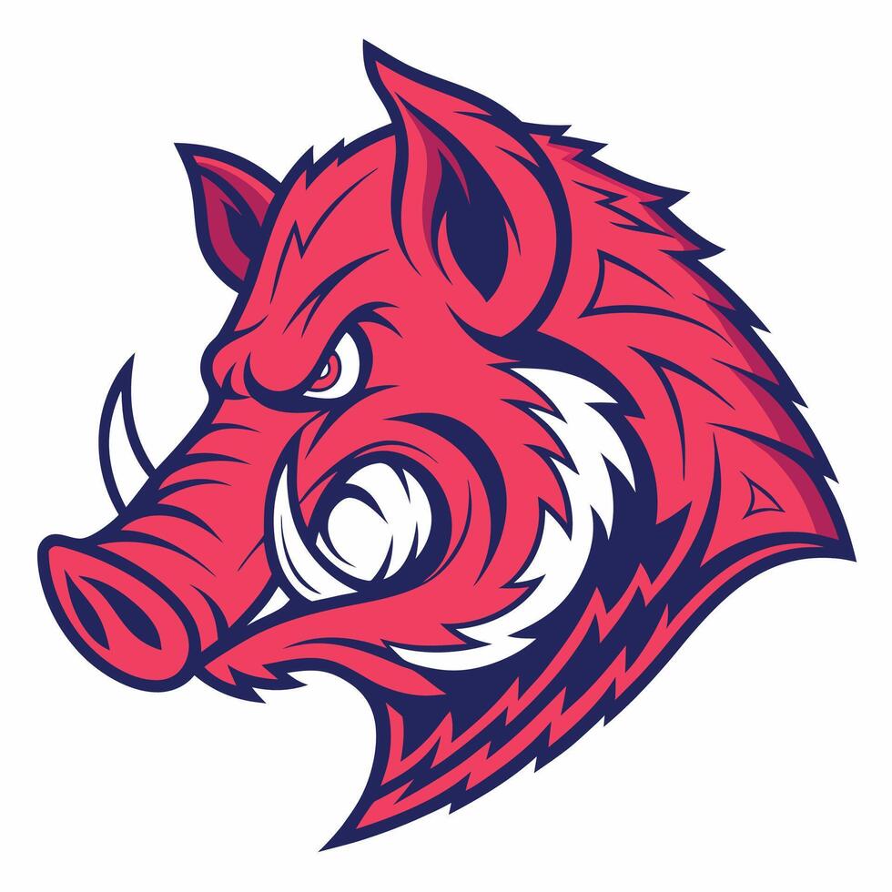 the head of an angry red and blue pig vector