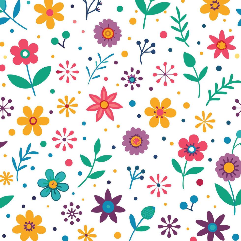 seamless floral pattern with colorful flowers and leaves vector