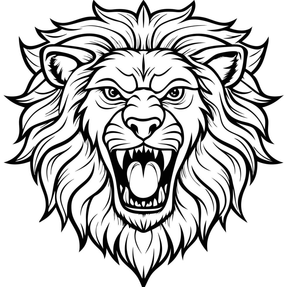 lion head with open mouth and open teeth vector