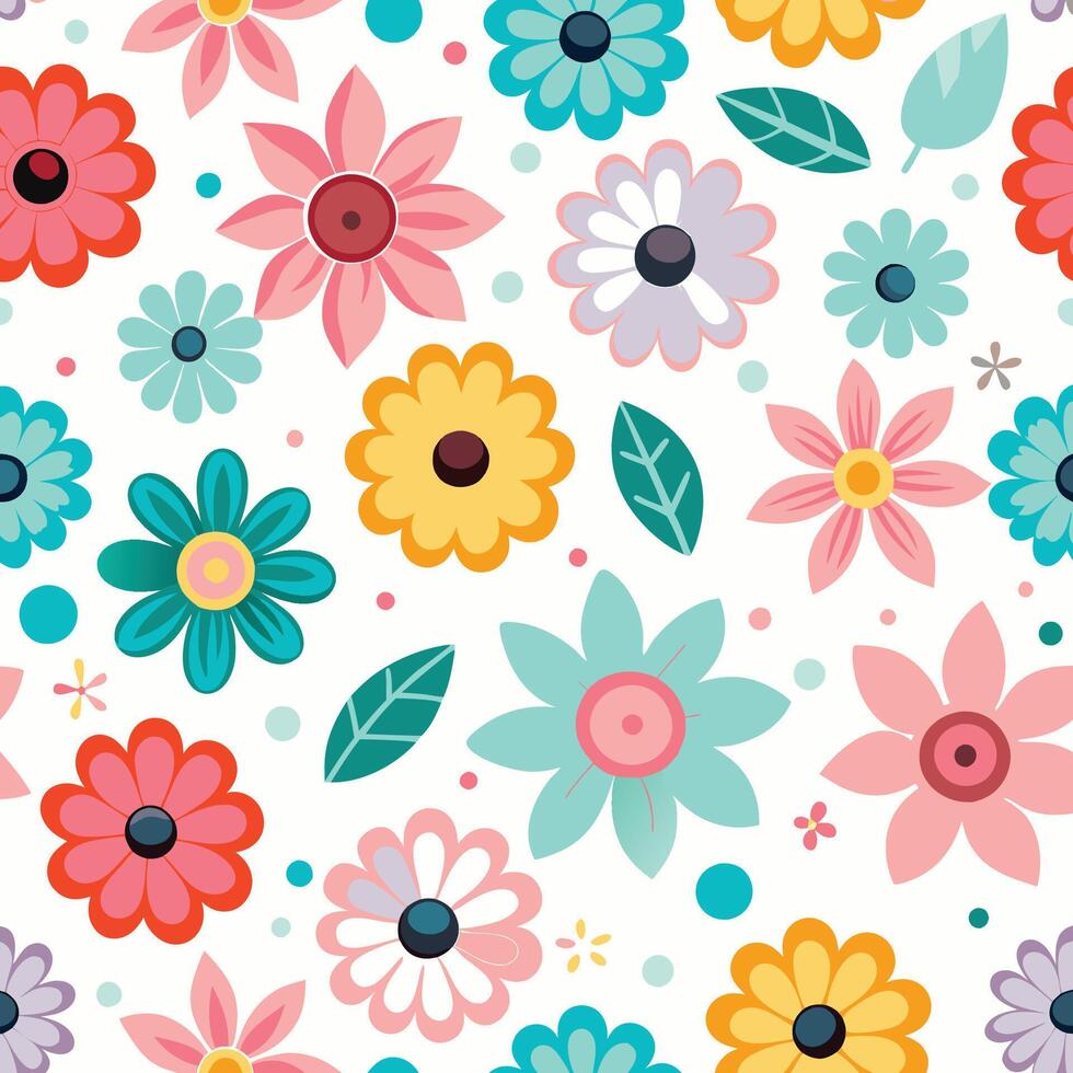 a colorful floral pattern with flowers and leaves vector