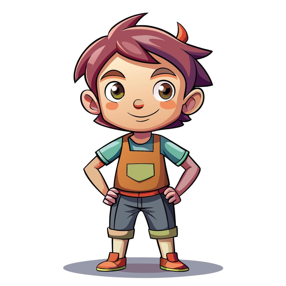 cartoon boy in overalls standing with his hands on his hips vector