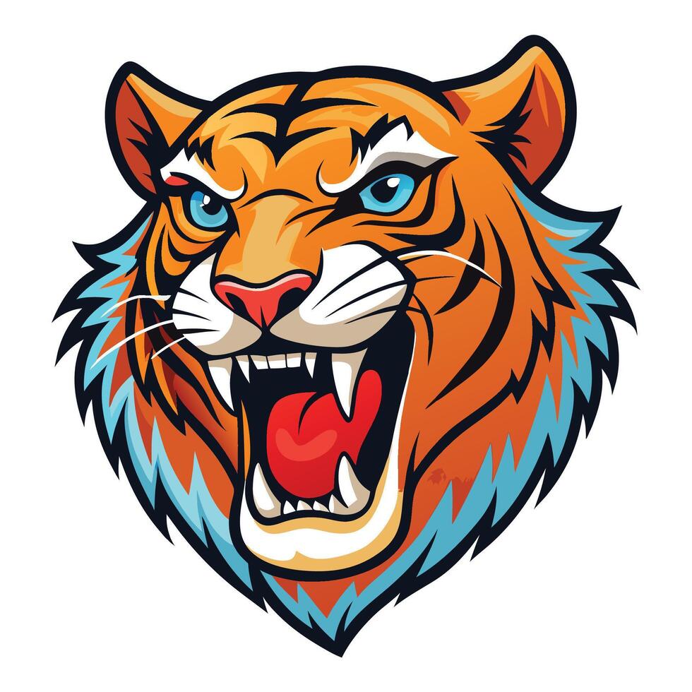 the head of a tiger is shown in a cartoon style vector