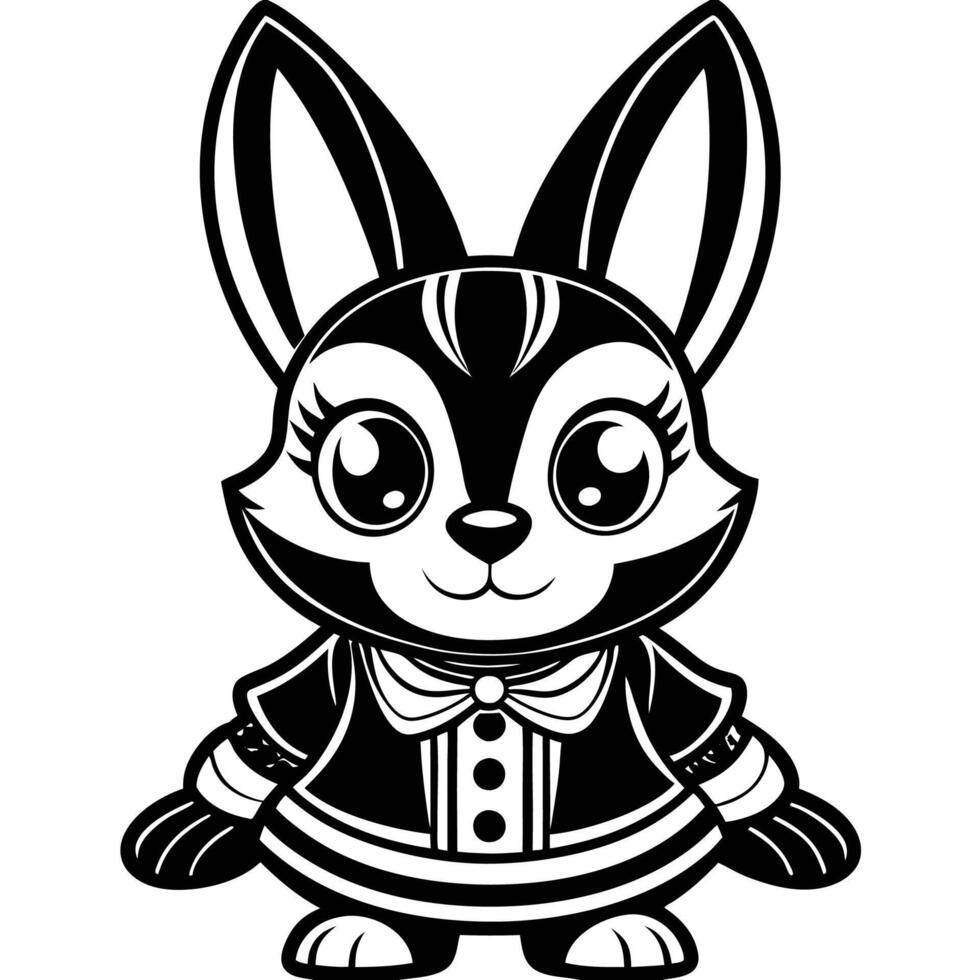 a black and white cartoon bunny with a bow tie vector