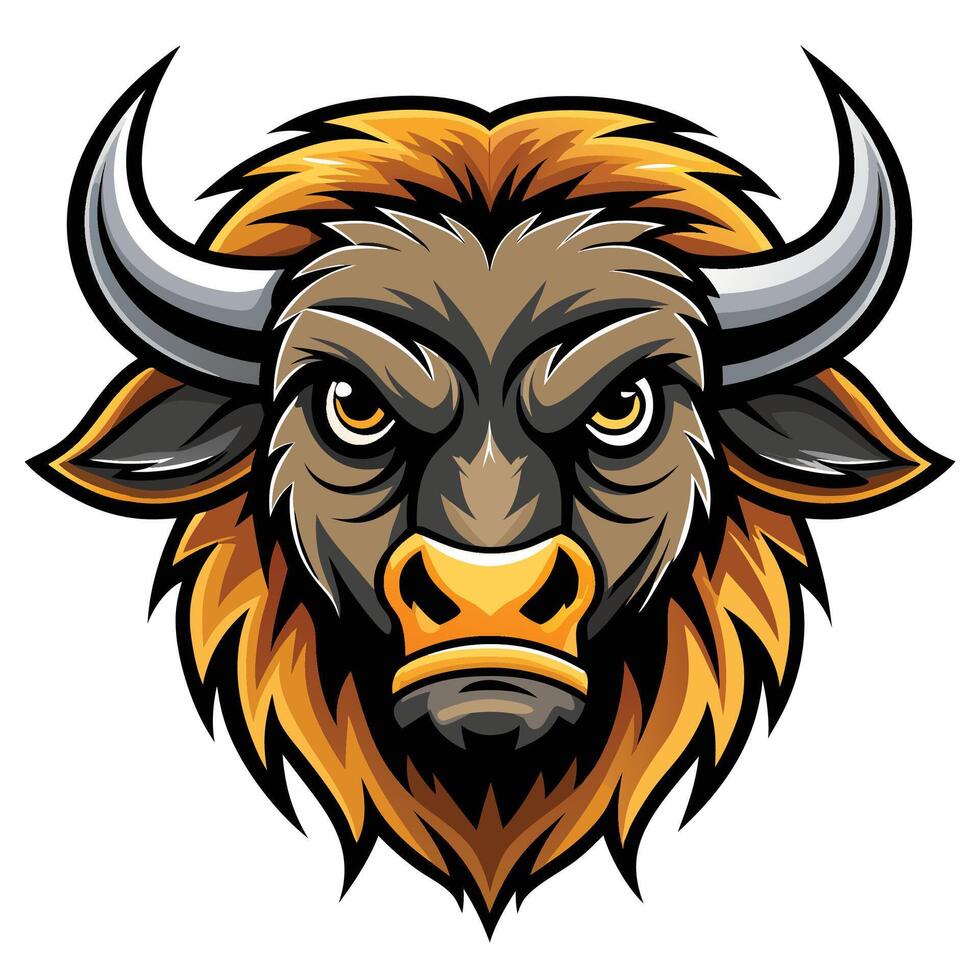 an angry buffalo head with horns on a white background vector