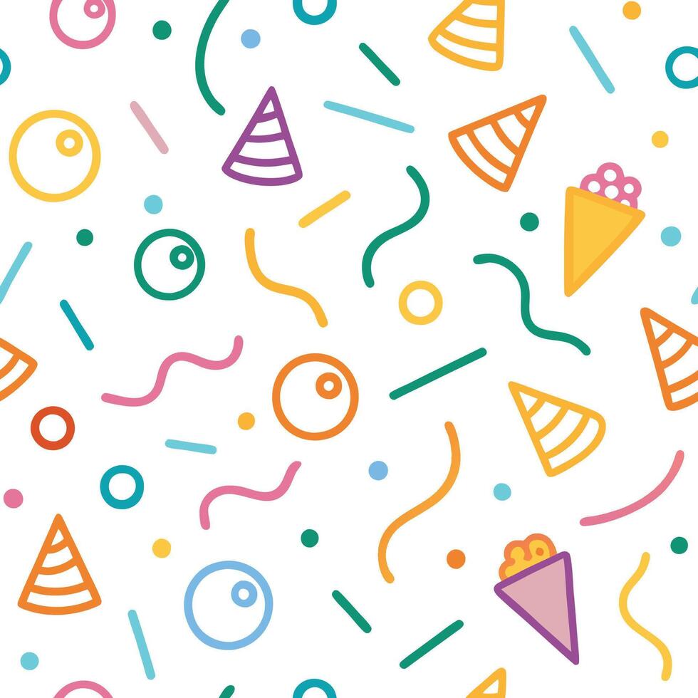 a colorful party pattern with confetti and ice cream cones vector