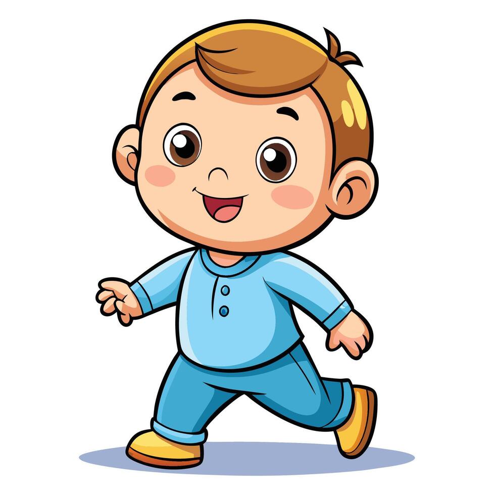 cartoon boy running in blue pajamas vector