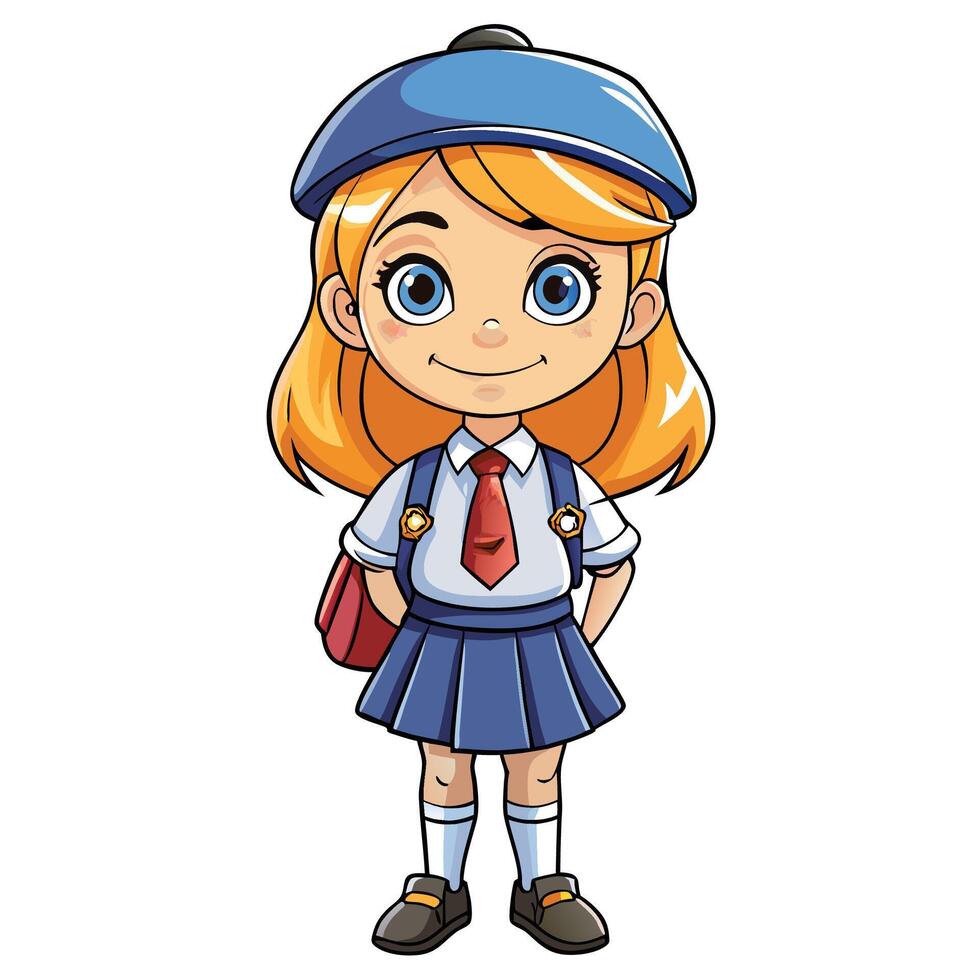 cartoon girl in school uniform illustration vector