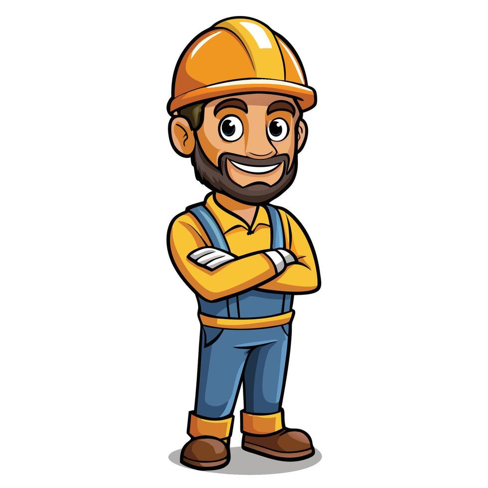 a cartoon construction worker with a beard and hat vector