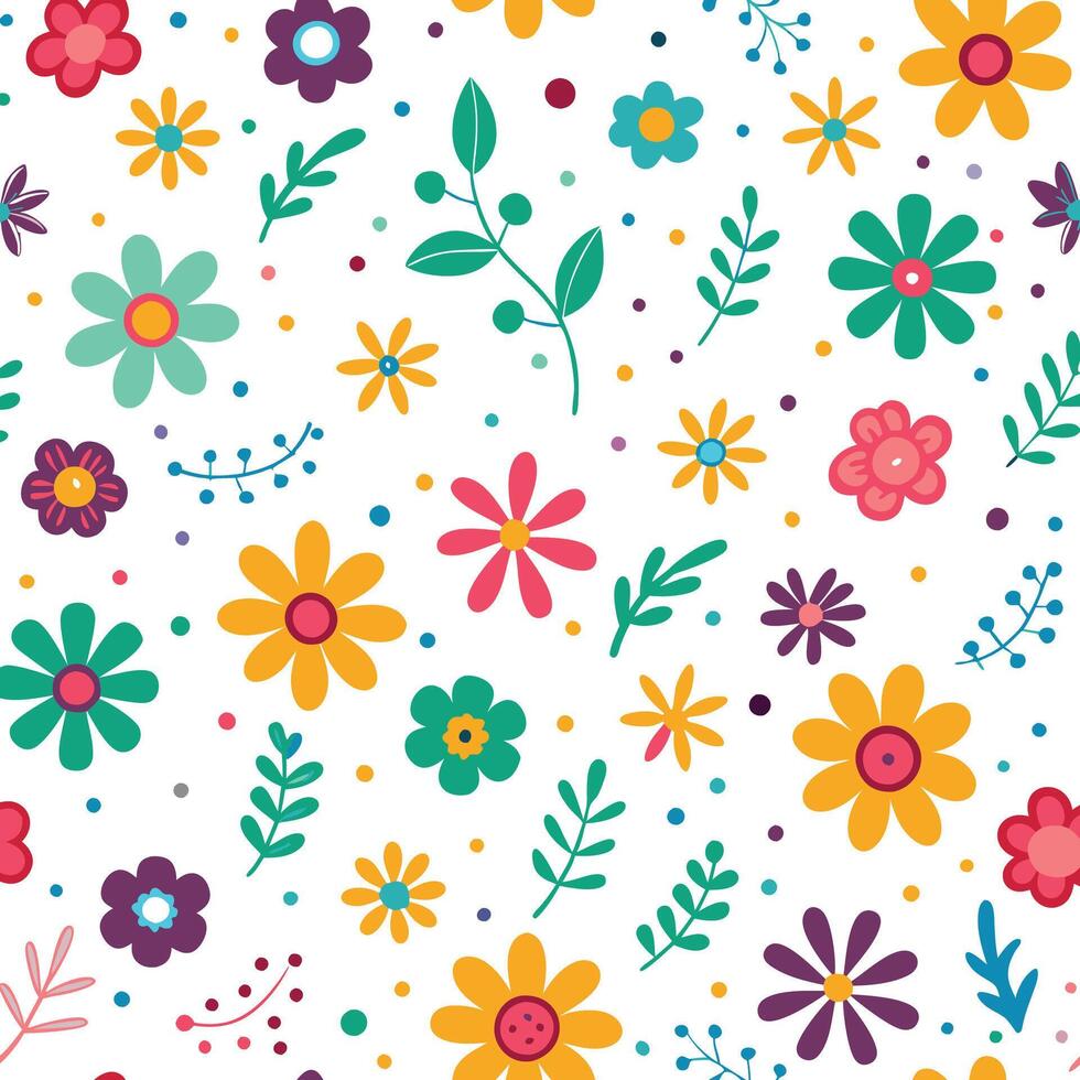 floral seamless pattern with colorful flowers and leaves vector