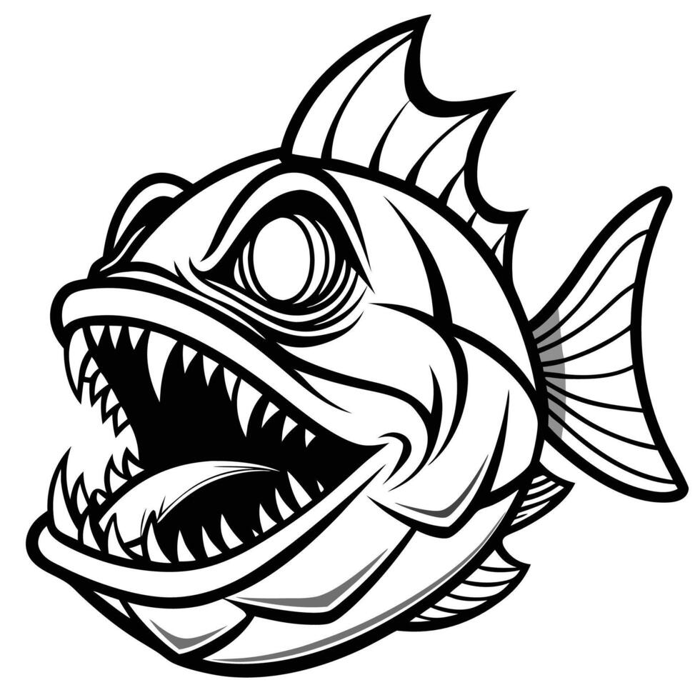 a cartoon fish with sharp teeth and open mouth vector