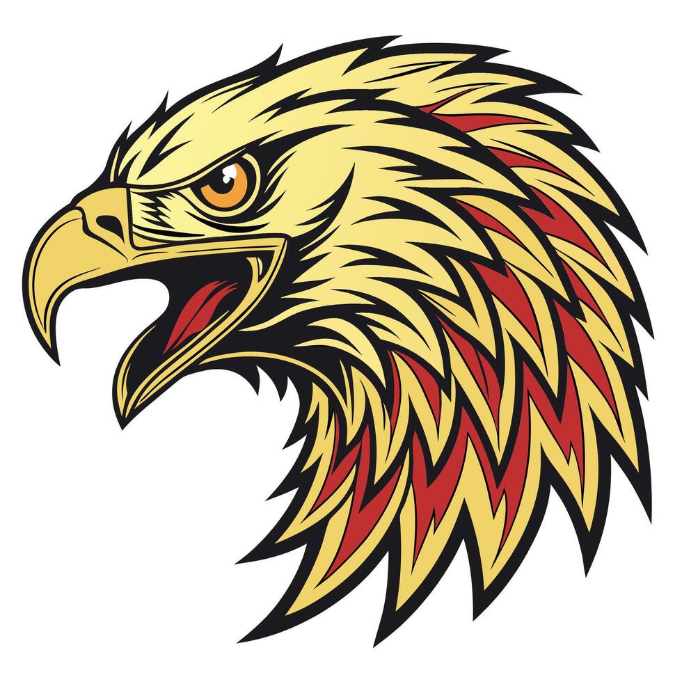 an eagle head with a red and yellow feather vector