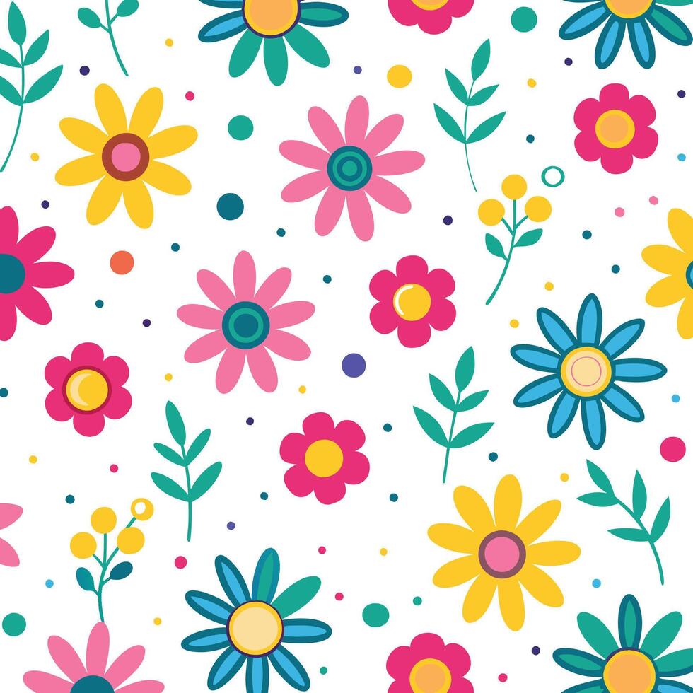 seamless floral pattern with colorful flowers and leaves vector