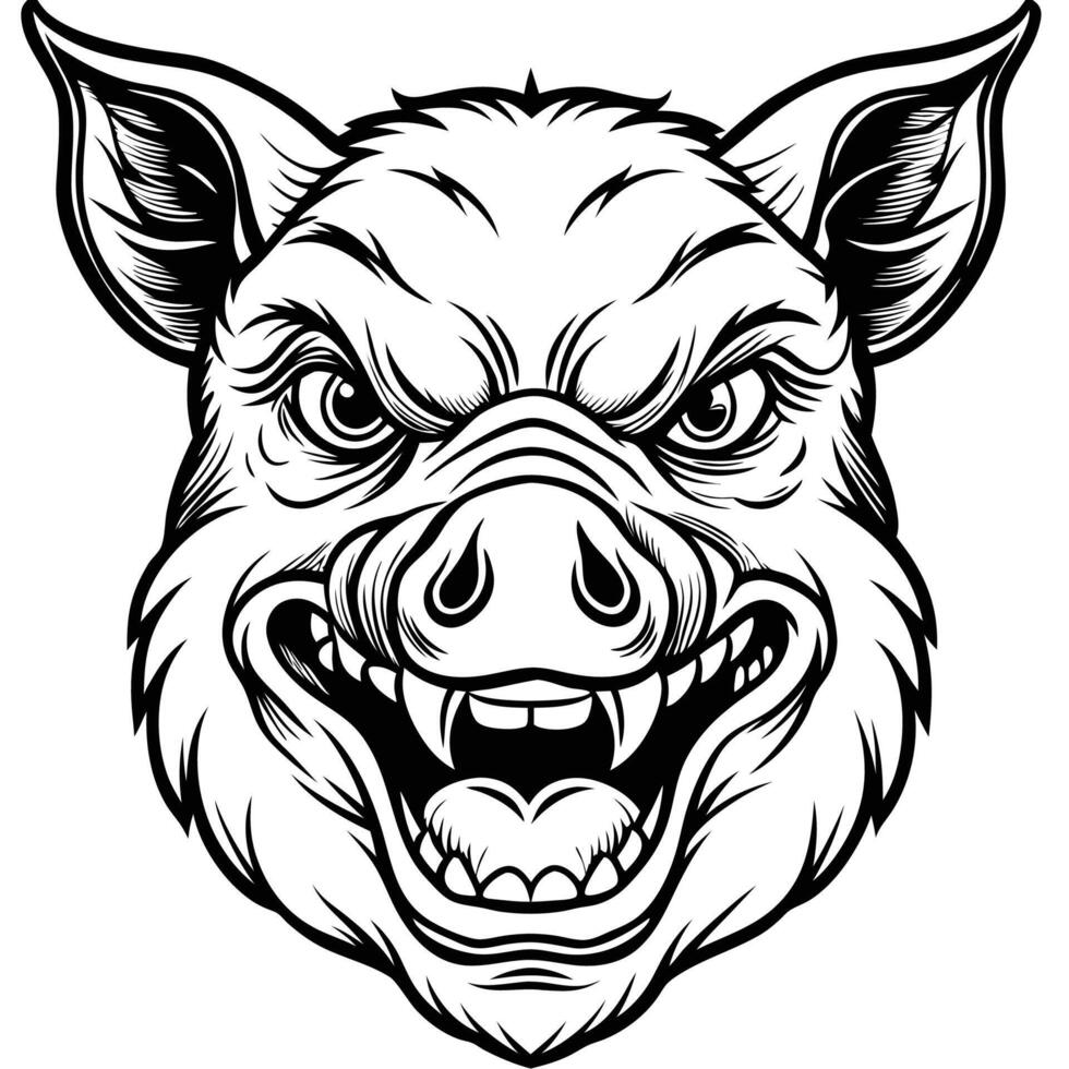 a black and white illustration of a pig head vector