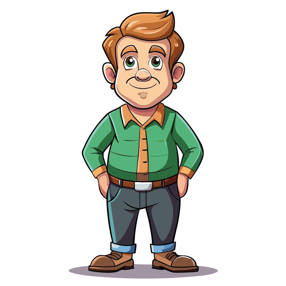 cartoon man in green shirt and jeans vector