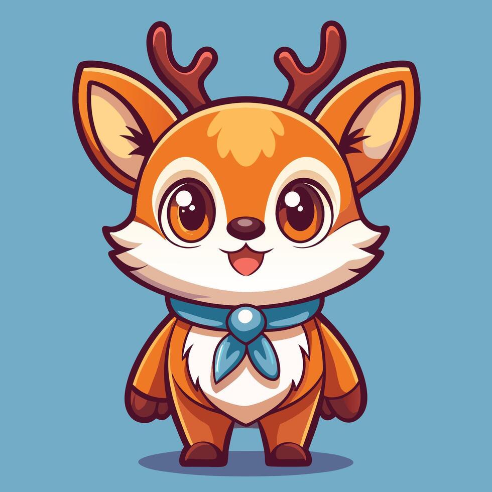 cartoon deer with blue scarf and horns vector