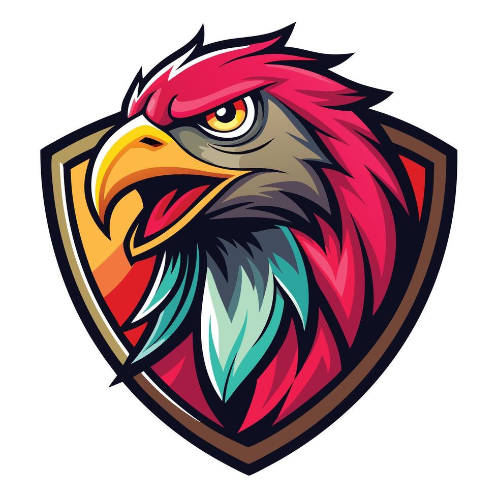 an eagle head with colorful feathers on the shield vector