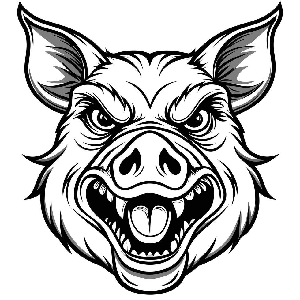 a black and white illustration of a pig head vector