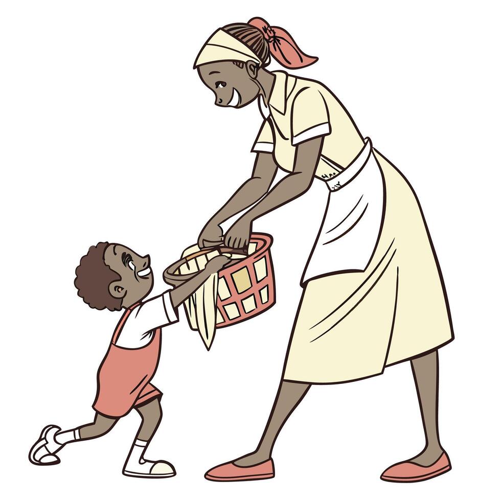 an illustration of a woman helping a child vector