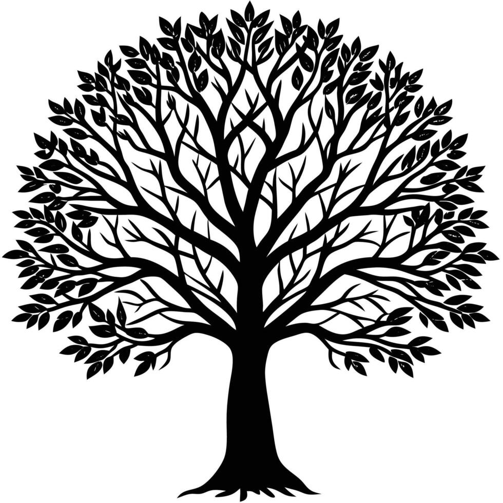 a black and white silhouette of a tree with leaves vector