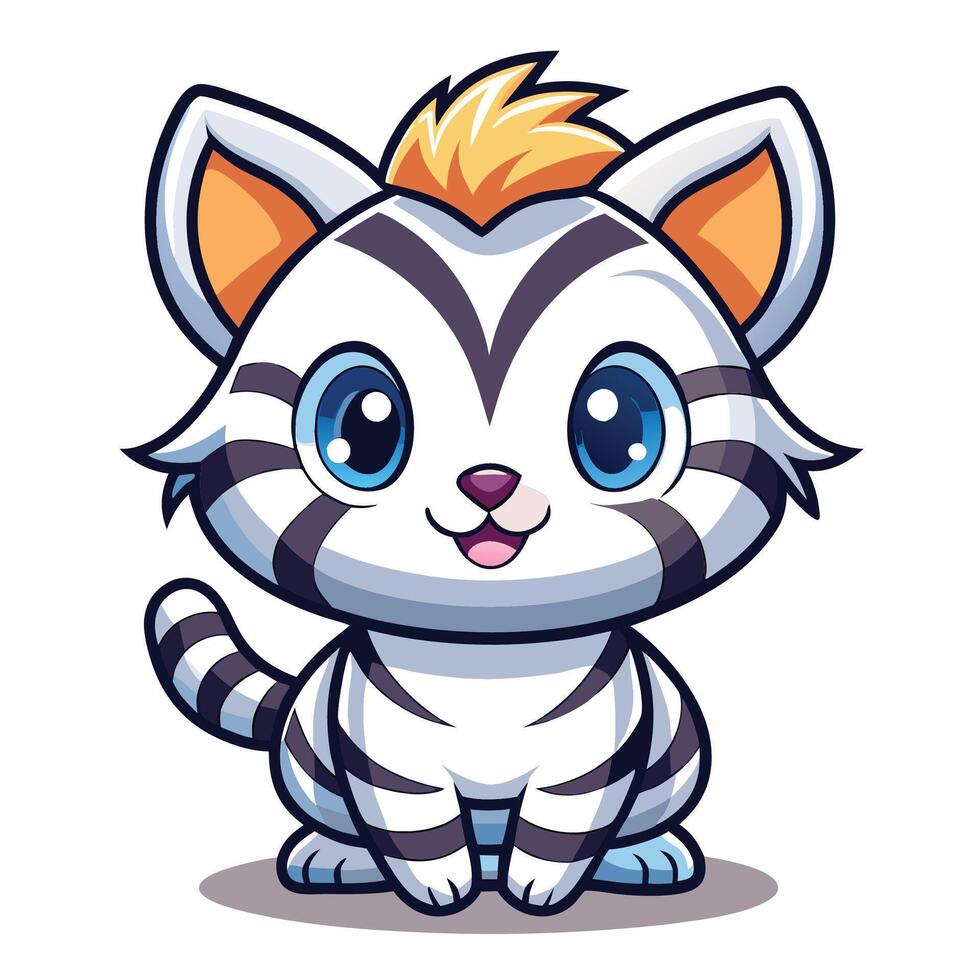 a cartoon cat with yellow eyes and a striped tail vector