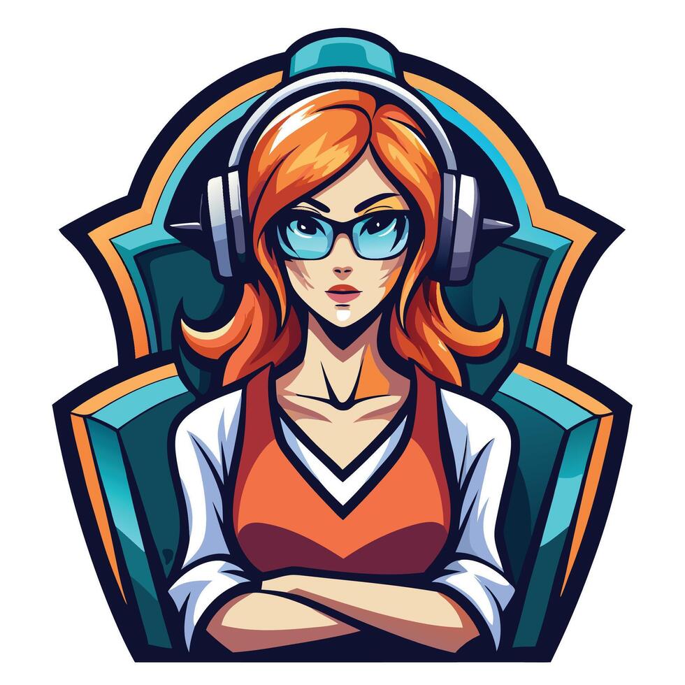 a girl gamer with headphones and glasses vector