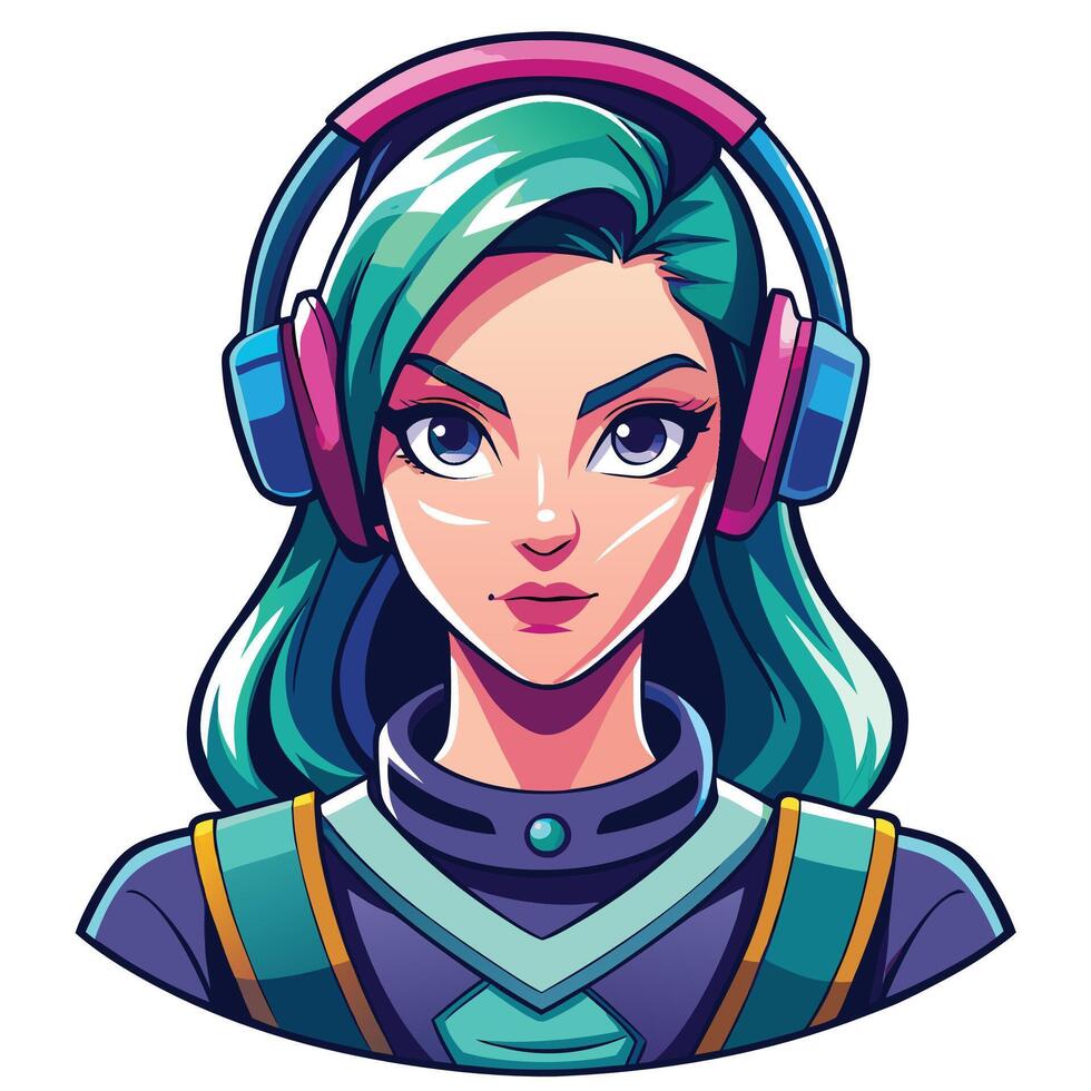 a cartoon girl with headphones on her head vector