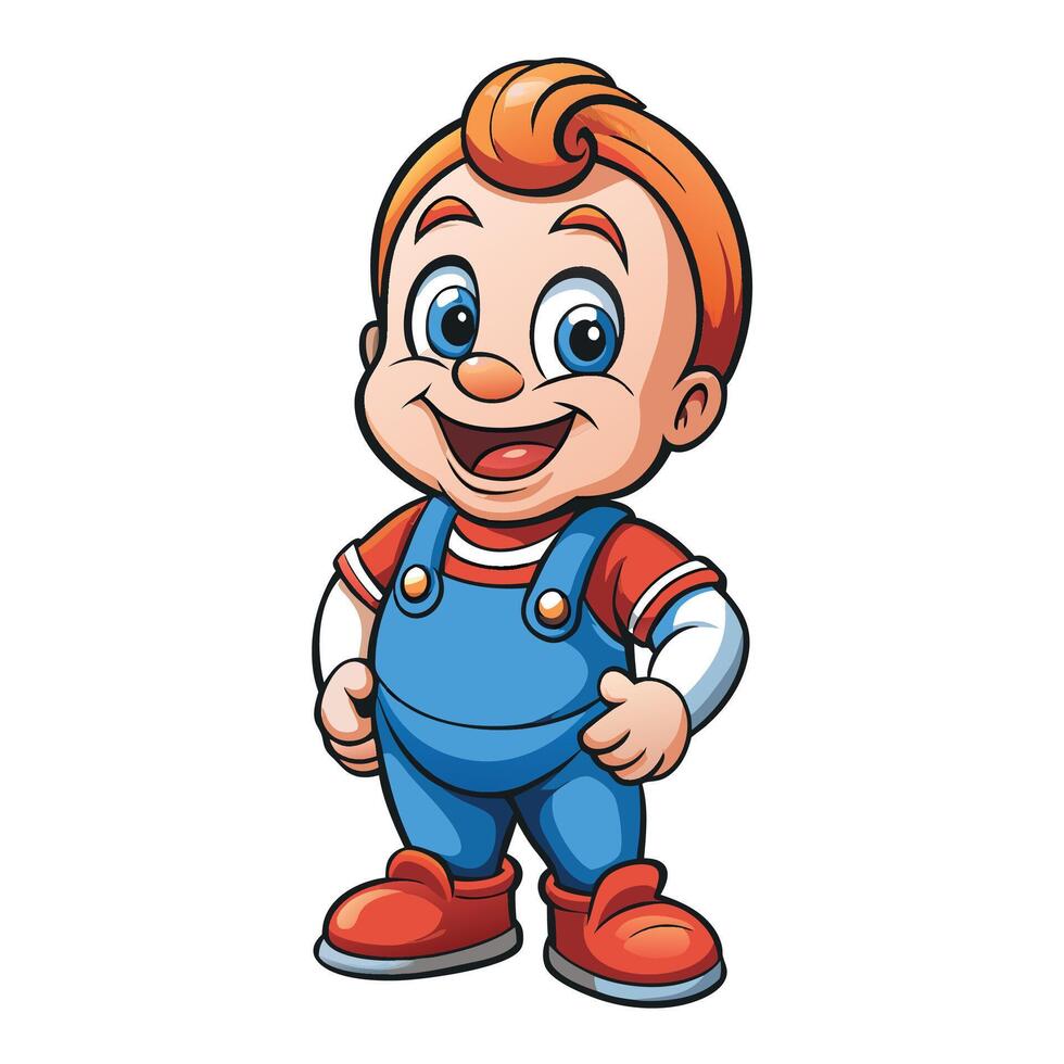 cartoon boy in overalls standing with his hands on his hips vector