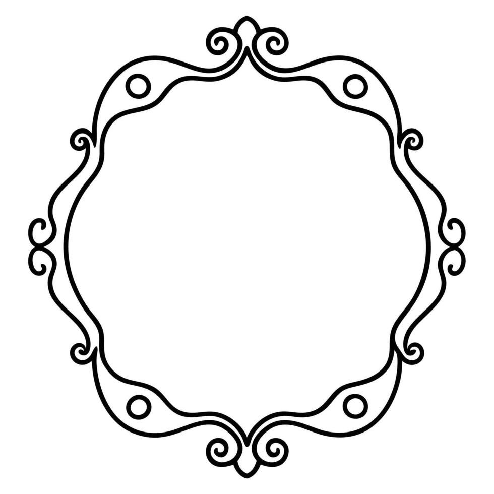 a black and white drawing of a round frame vector