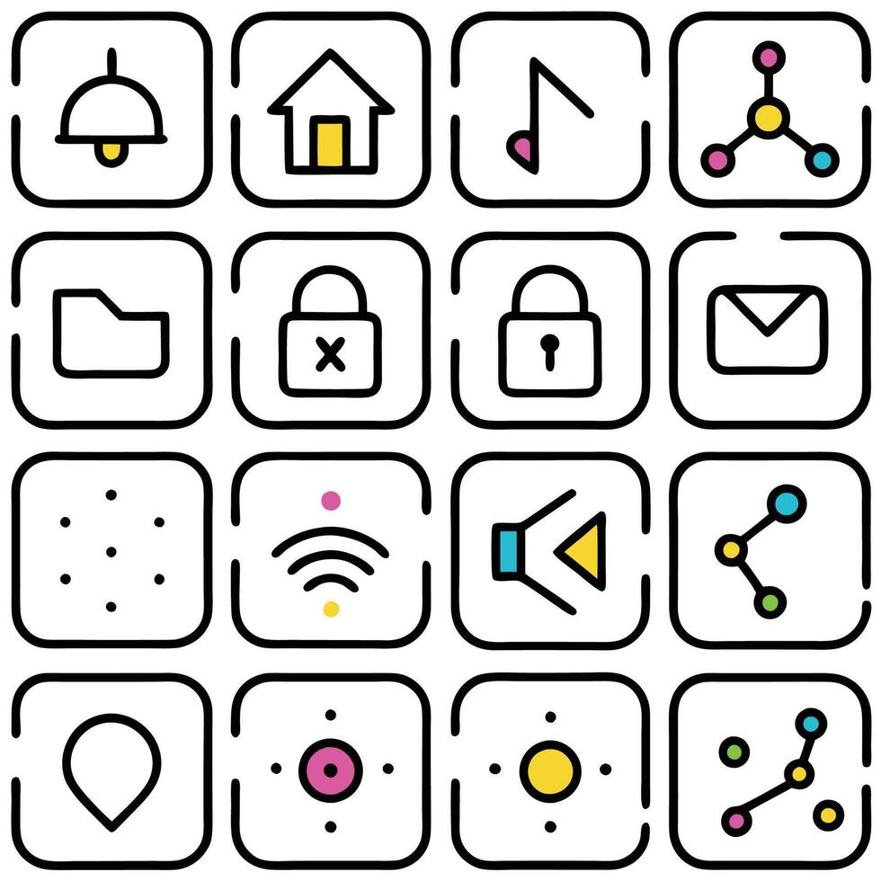 a set of icons that include a phone, a key, a lock, a phone, a vector