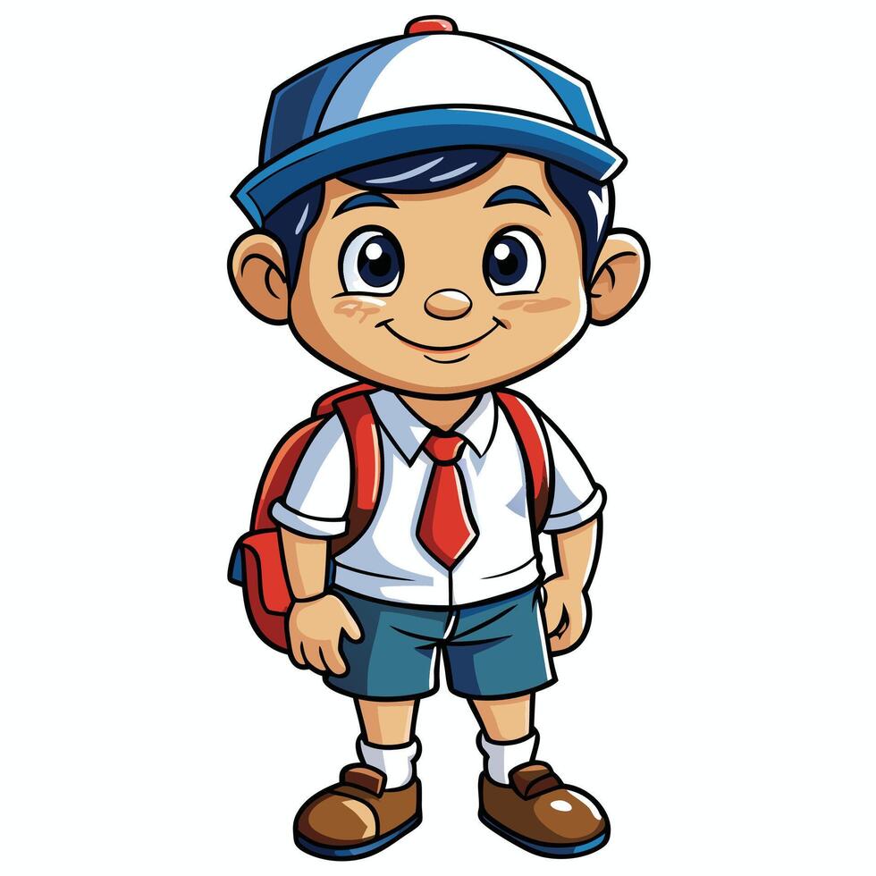 cartoon boy with backpack and school uniform vector