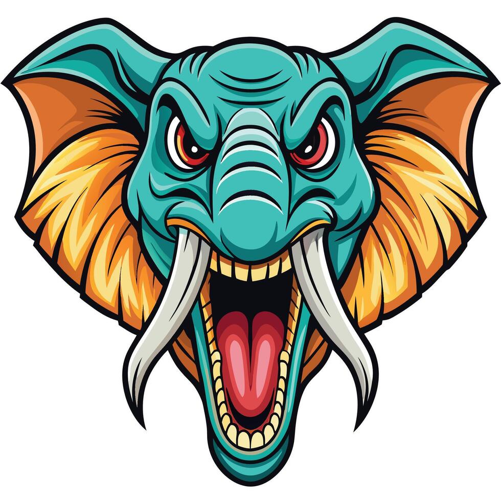 an elephant head with its mouth open and its tusks vector