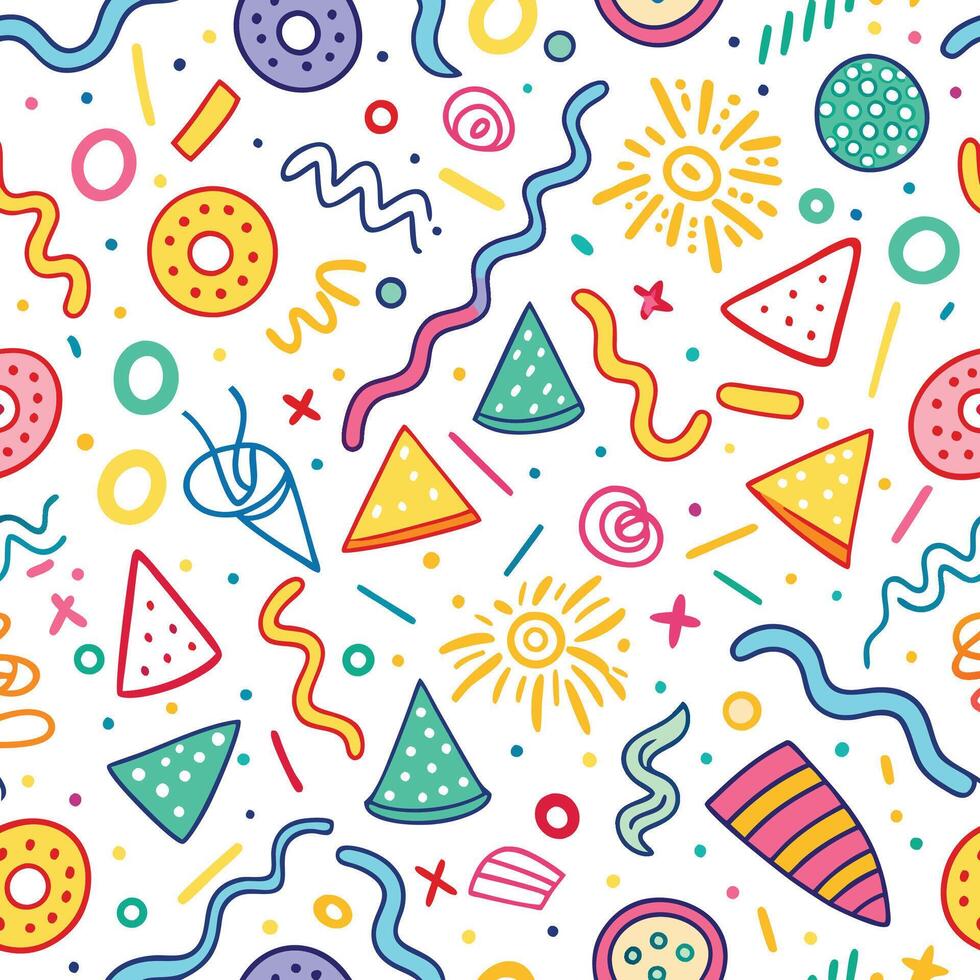 seamless pattern with colorful objects and shapes vector