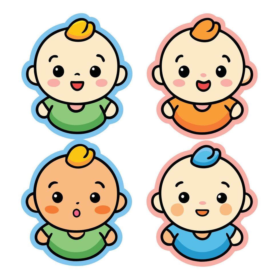 four baby stickers with different expressions vector