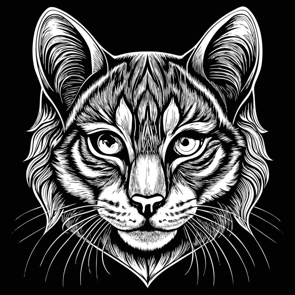 a cat head in a black and white drawing style vector