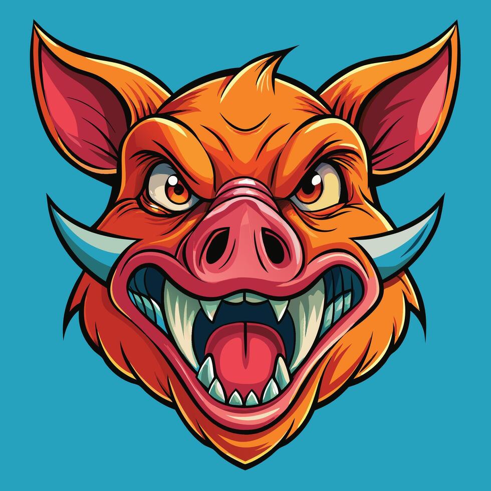 a cartoon pig head with fangs and teeth vector