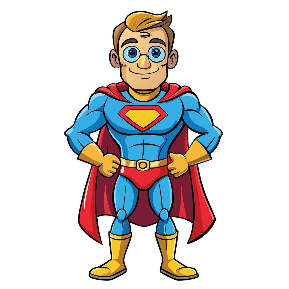 cartoon superman with blue eyes and red cape vector