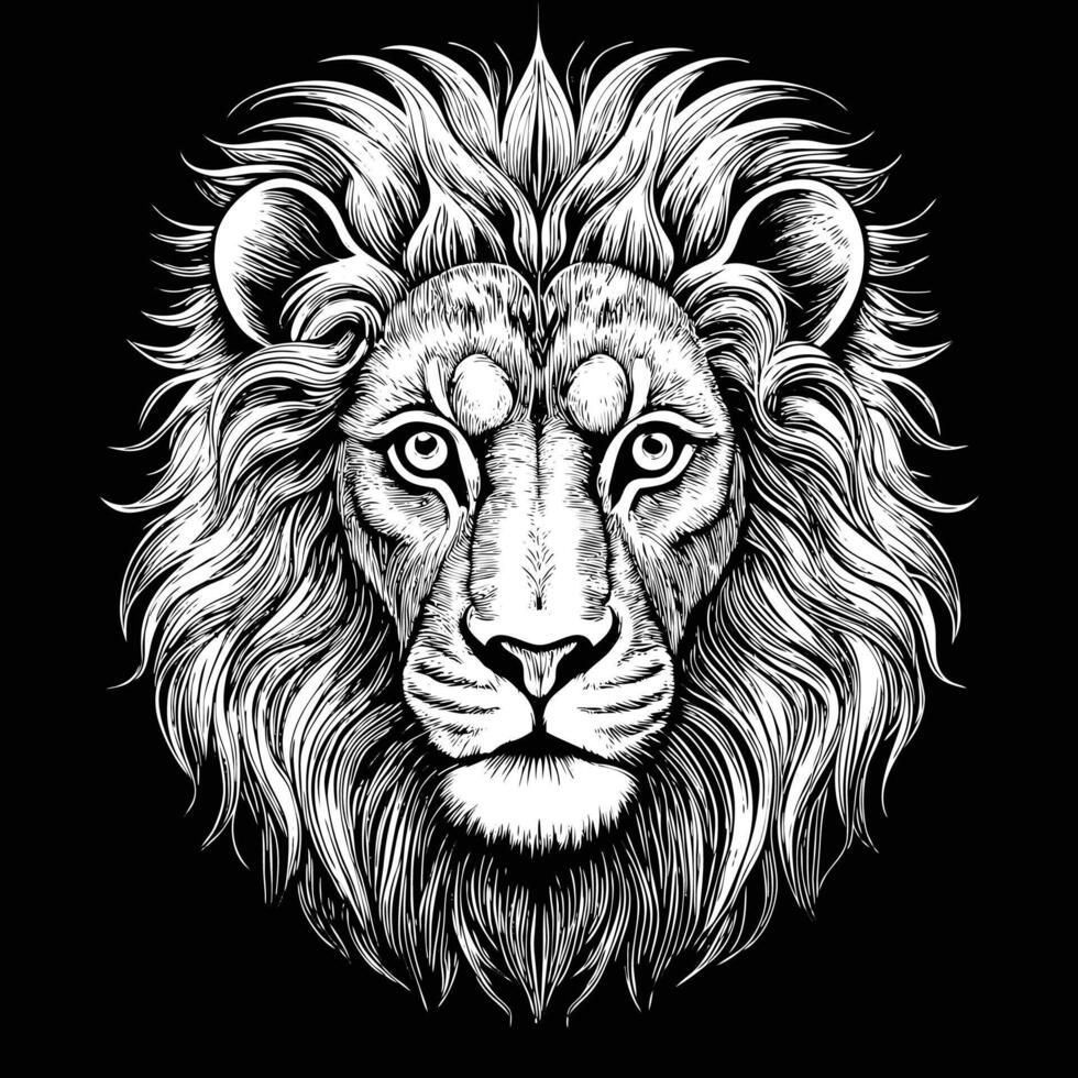 lion head in a black and white drawing style vector