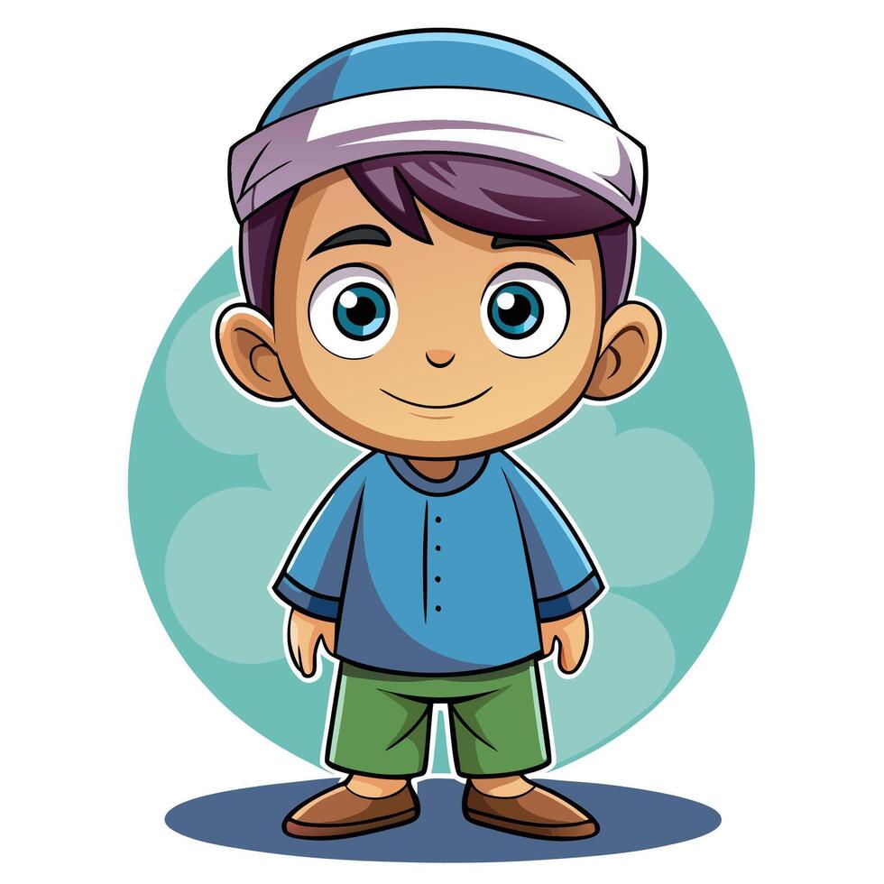 cartoon boy wearing turban and hat vector