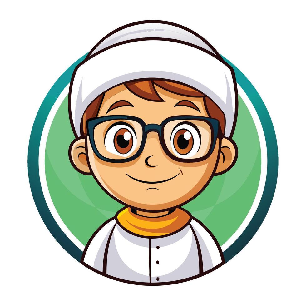 a cartoon boy wearing glasses and a white hat vector