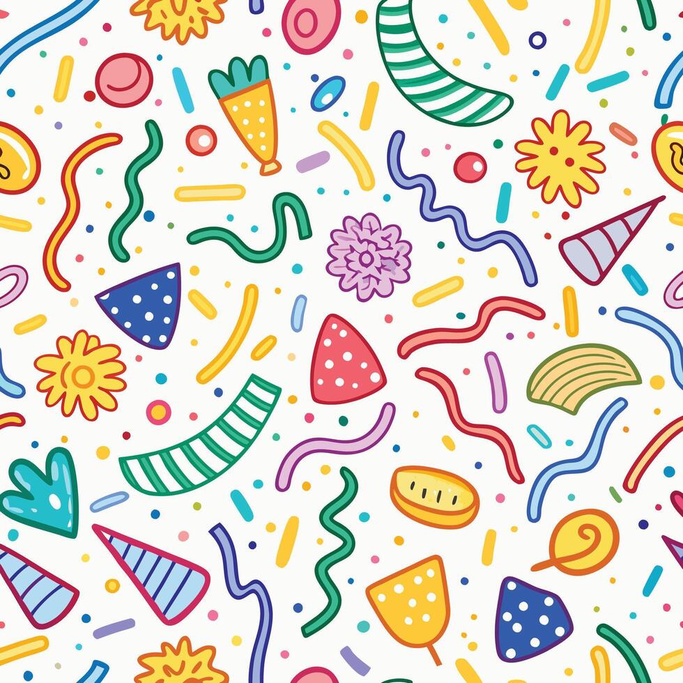a colorful party pattern with confetti and other items vector