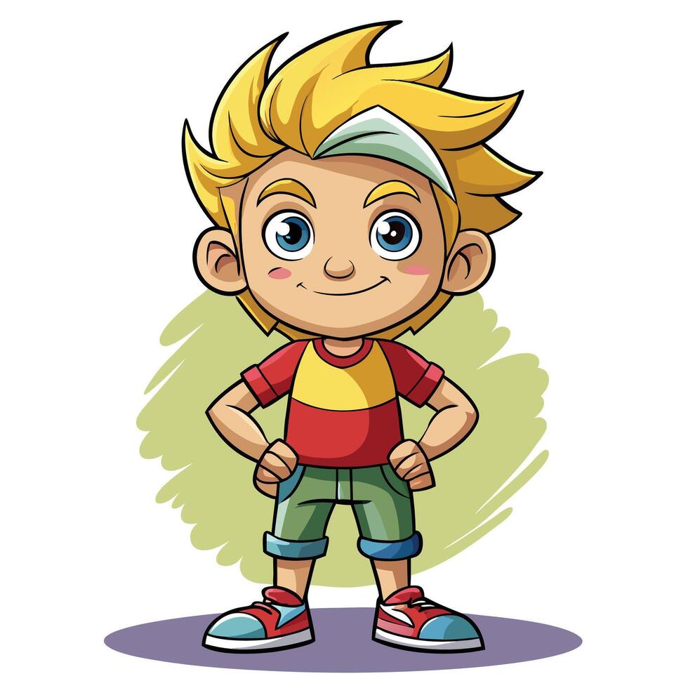 cartoon boy with blonde hair and red shirt vector