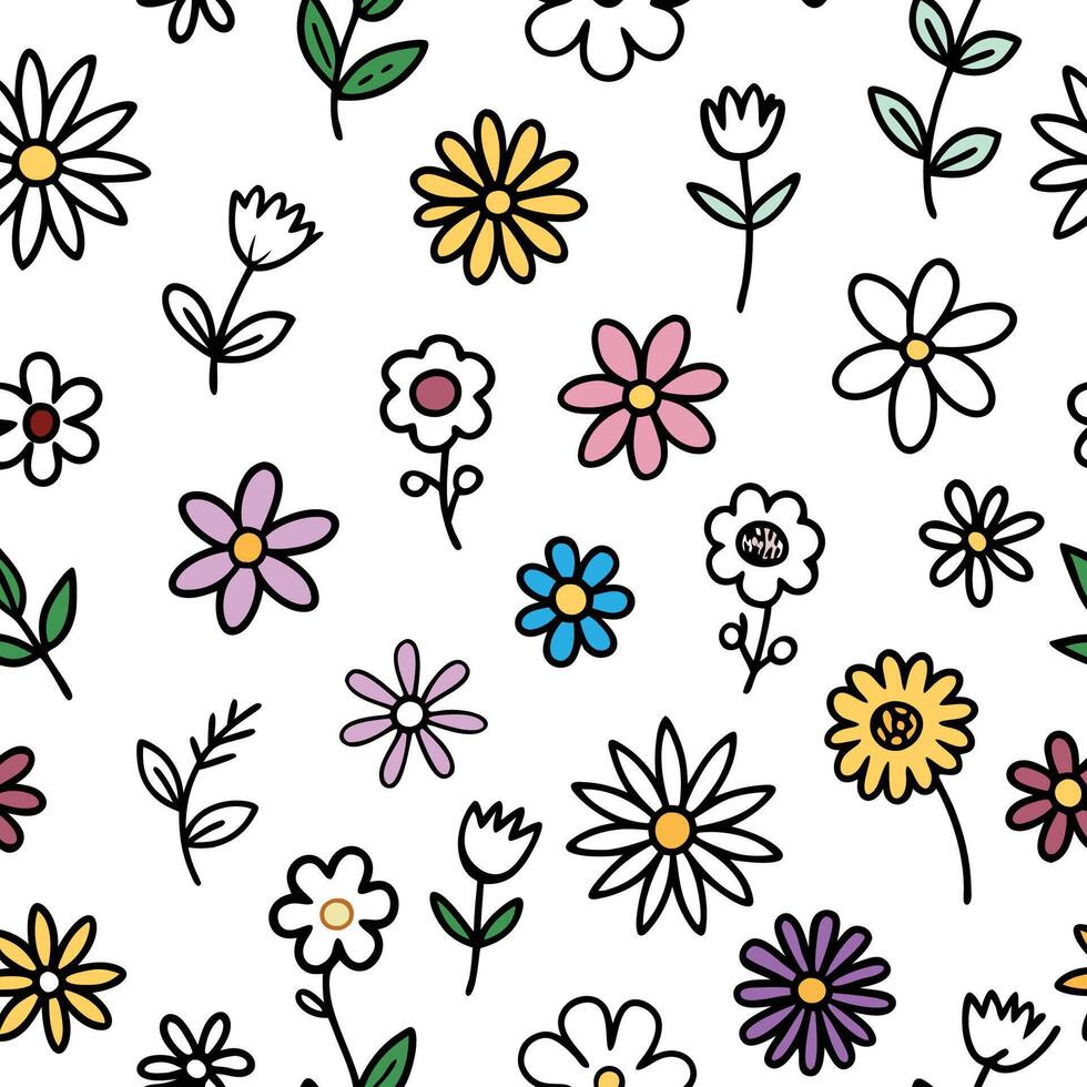 seamless pattern with flowers on white background vector