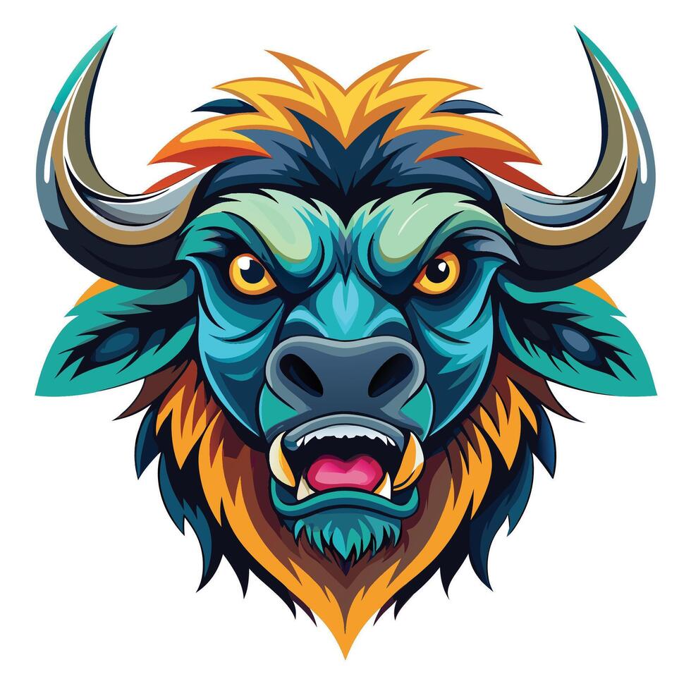 the head of an angry buffalo is shown in this illustration vector
